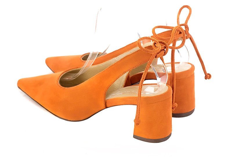Apricot orange women's slingback shoes. Pointed toe. Medium flare heels. Rear view - Florence KOOIJMAN